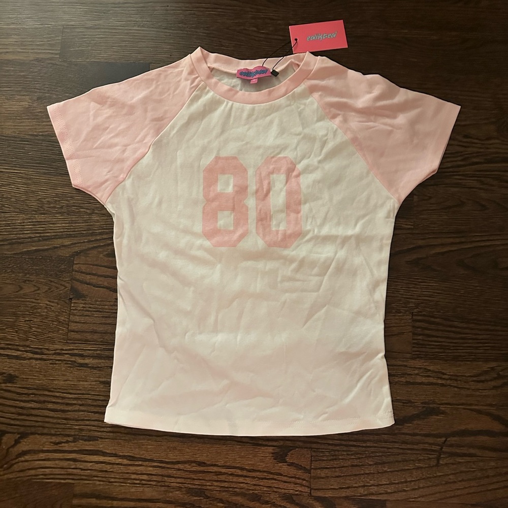 Edikted Pink and White T Shirt